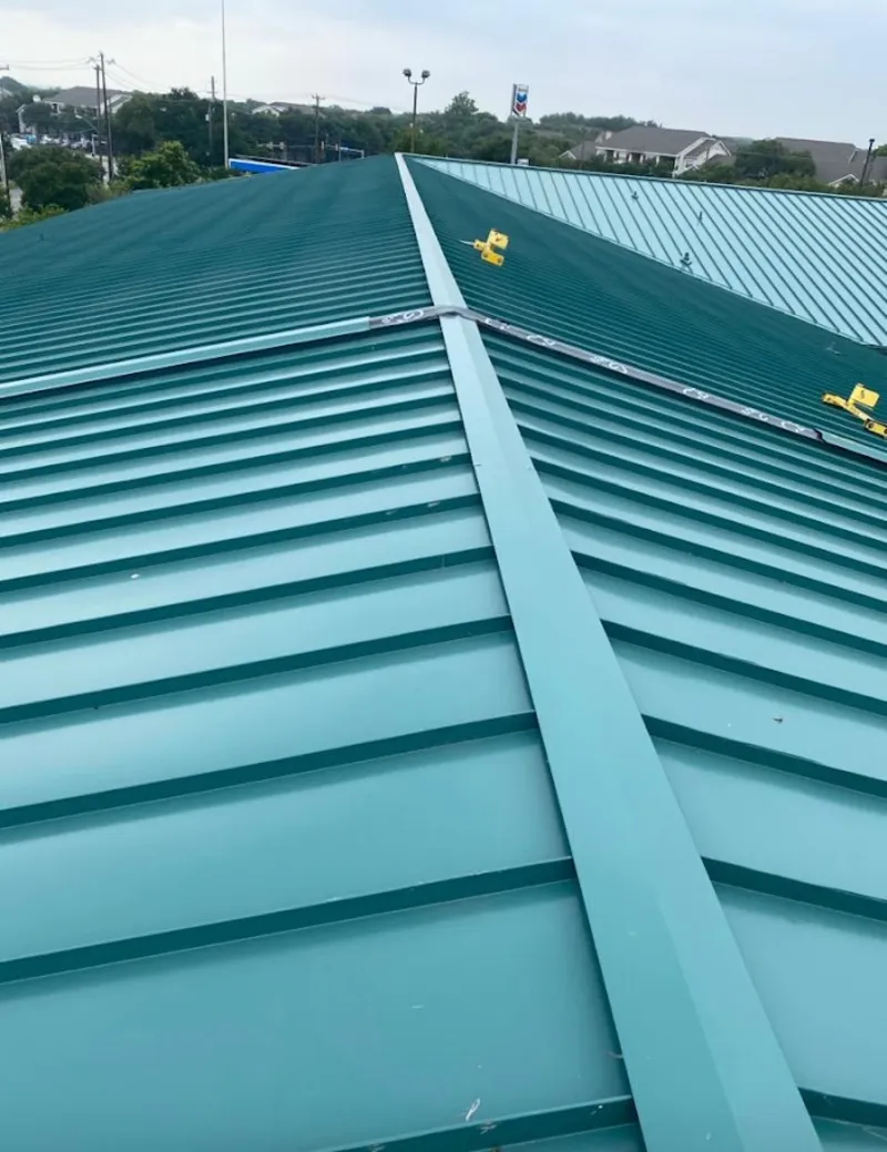 Green commercial metal roof ridge and valley for Metal Roof Repair in Rancho Mirage